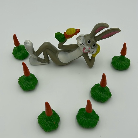 Vintage 1978 Warber Bros Wilton Cake Topper Bugs Bunny Carrots Candle Holders - Picture 1 of 7